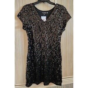 Pretty Guide Women's Dress XL Black Sequined Short Sleeve V-Neck Cocktail Party